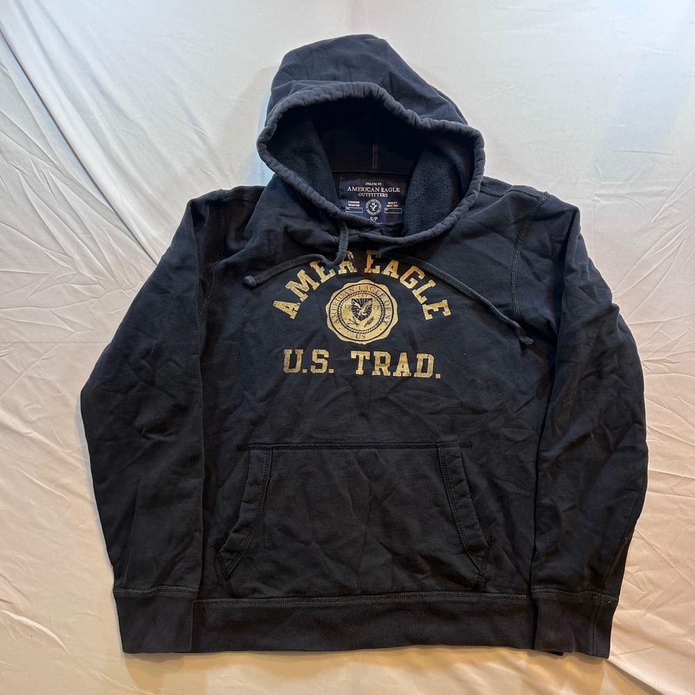 American Eagle Mens Navy Blue US Trad Graphic Athletic Fit Hoodie Small